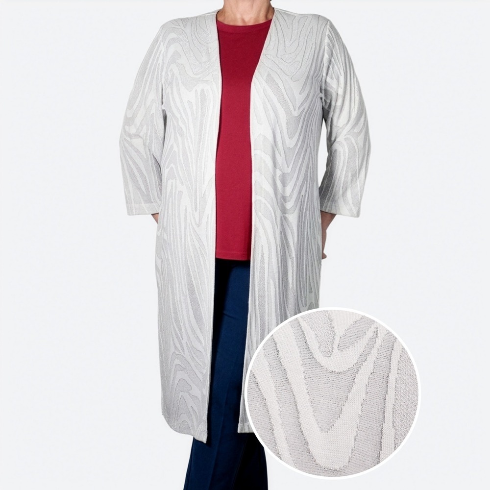 Chico's Metallic Zebra Jacquard‎ Duster Cardigan Silver Longline Plus 0X 1X XL
